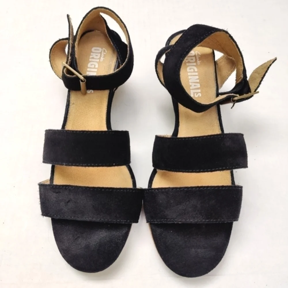CLARK'S ORGINALS  Ankle Strap Natural Crepe Heels Women's Leather Wedges Size 9M